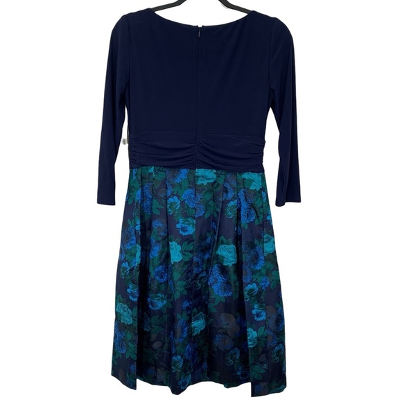 Eliza J Dress Womens Sz 4 Small Navy Blue Green Floral Fall Wedding Event Modest - Picture 4 of 10